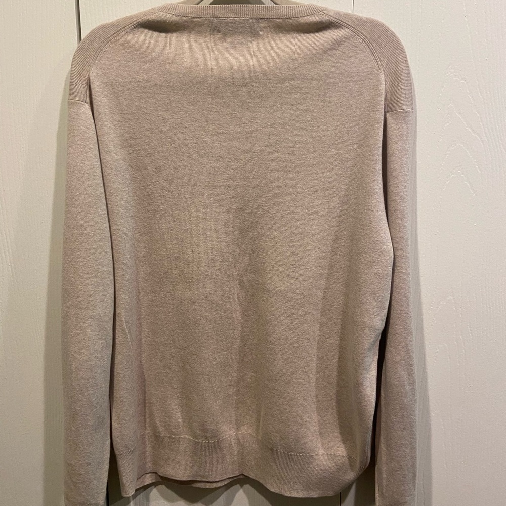Polo by Ralph Lauren Mens Tan V-Neck Logo Sweater Timeless Knit Size Large - Picture 4 of 4
